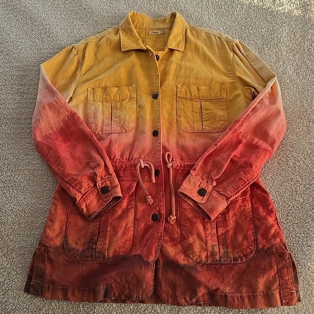 Faherty Tie‎ Dye Utility Jacket Womens Size S Cotton Linen Drawstring Waist Boho